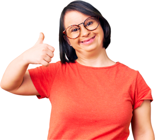 woman with down syndrome giving a thumbs up